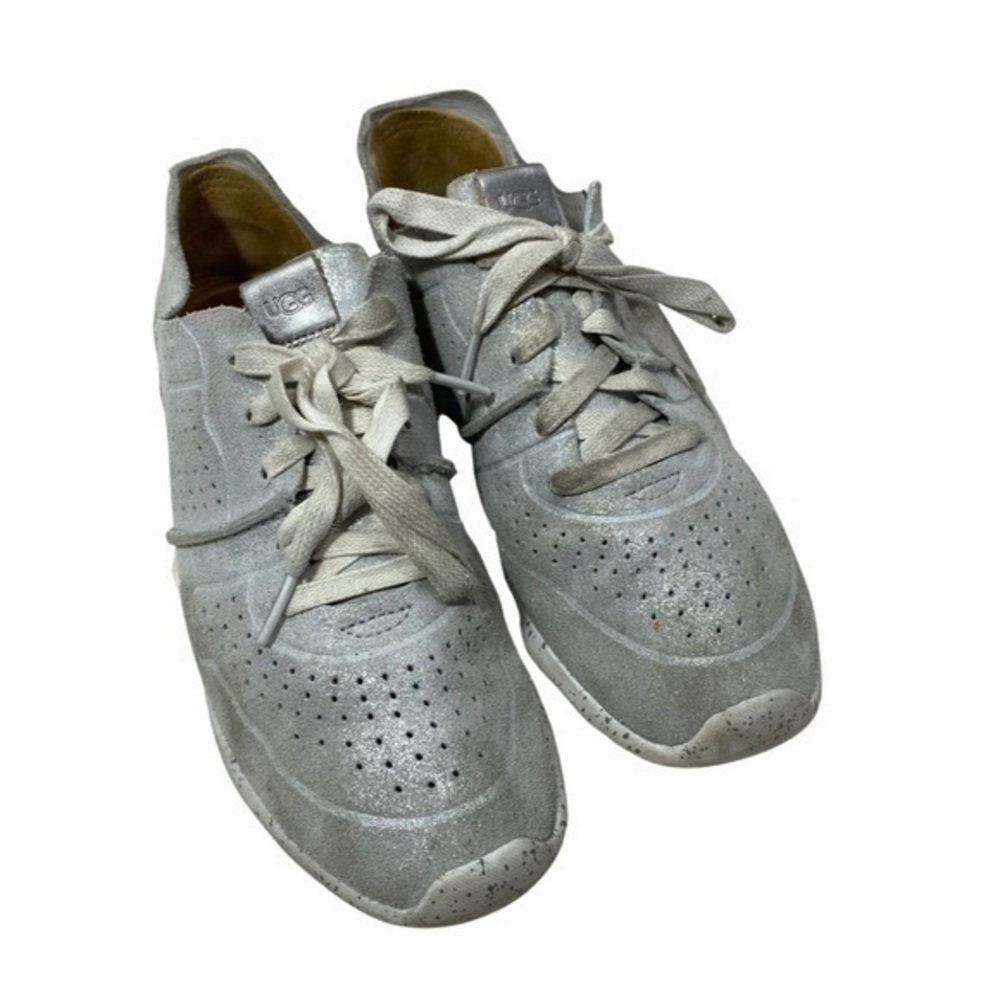 UGG Women's Treadlite TYE Stardust SILVER Leather Trainers sneakers Size 9.5